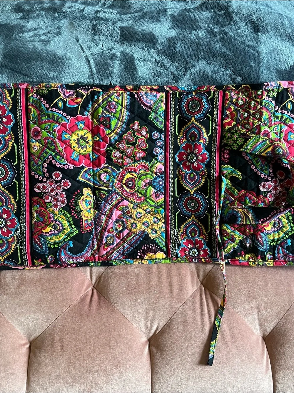 Vera Bradley Black Quilted Cosmetic Organizer with Bright Floral Paisley